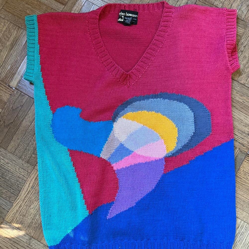 1980s Helen Homonn Geometric abstrict handknit sweater vest